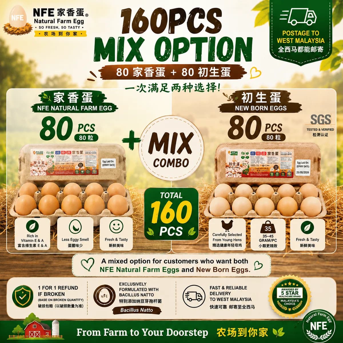 NFE 160pcs Natural Farm Fresh Egg | 家香蛋