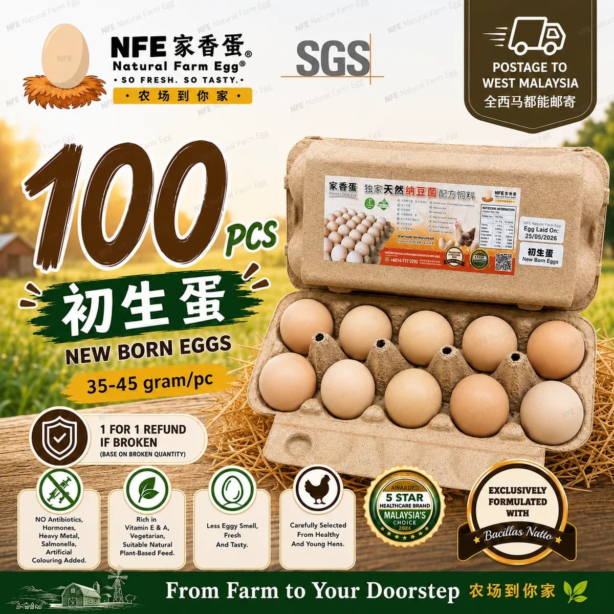 NFE 100pcs Natural Farm Fresh Egg | 家香蛋
