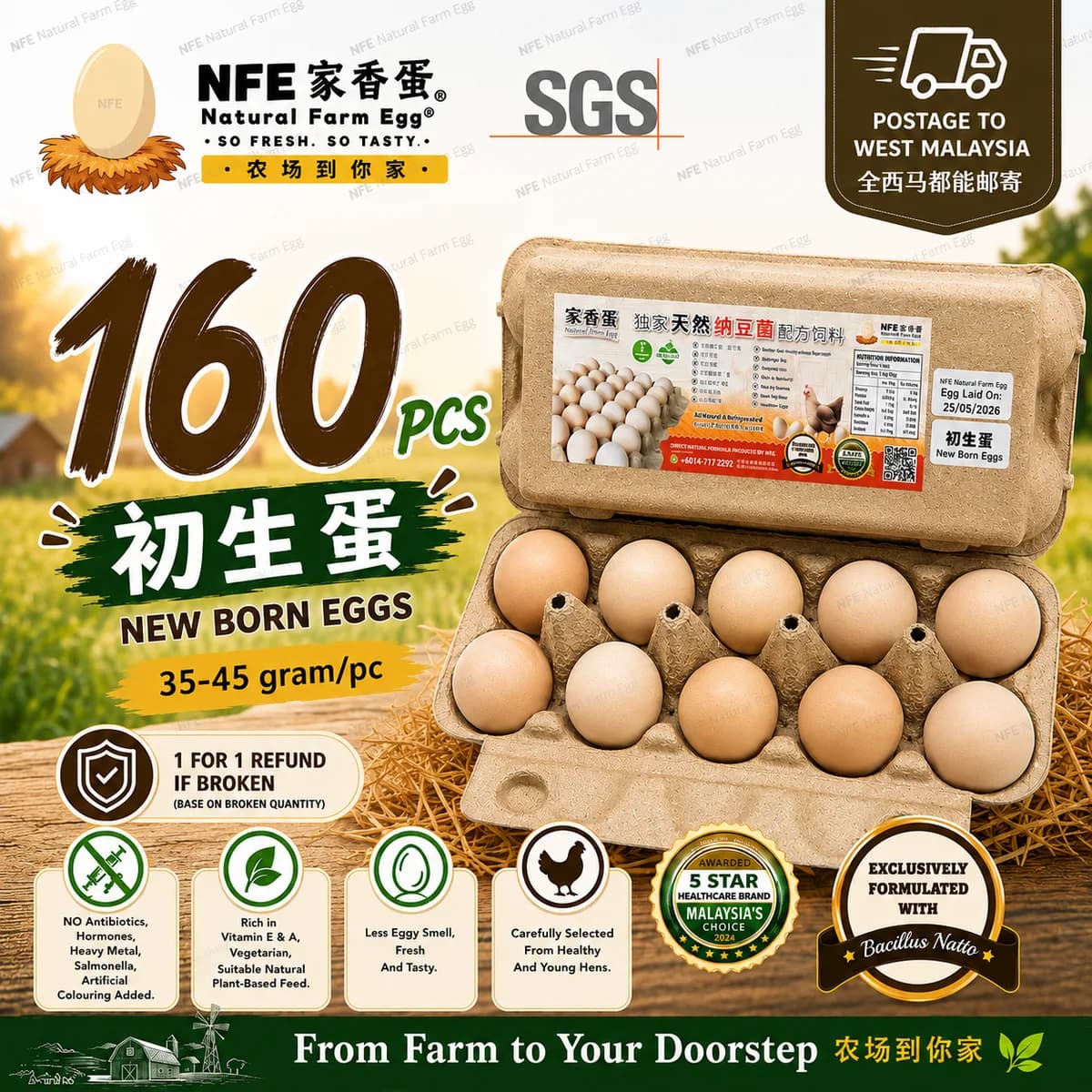 NFE 160pcs Natural Farm Fresh Egg | 家香蛋