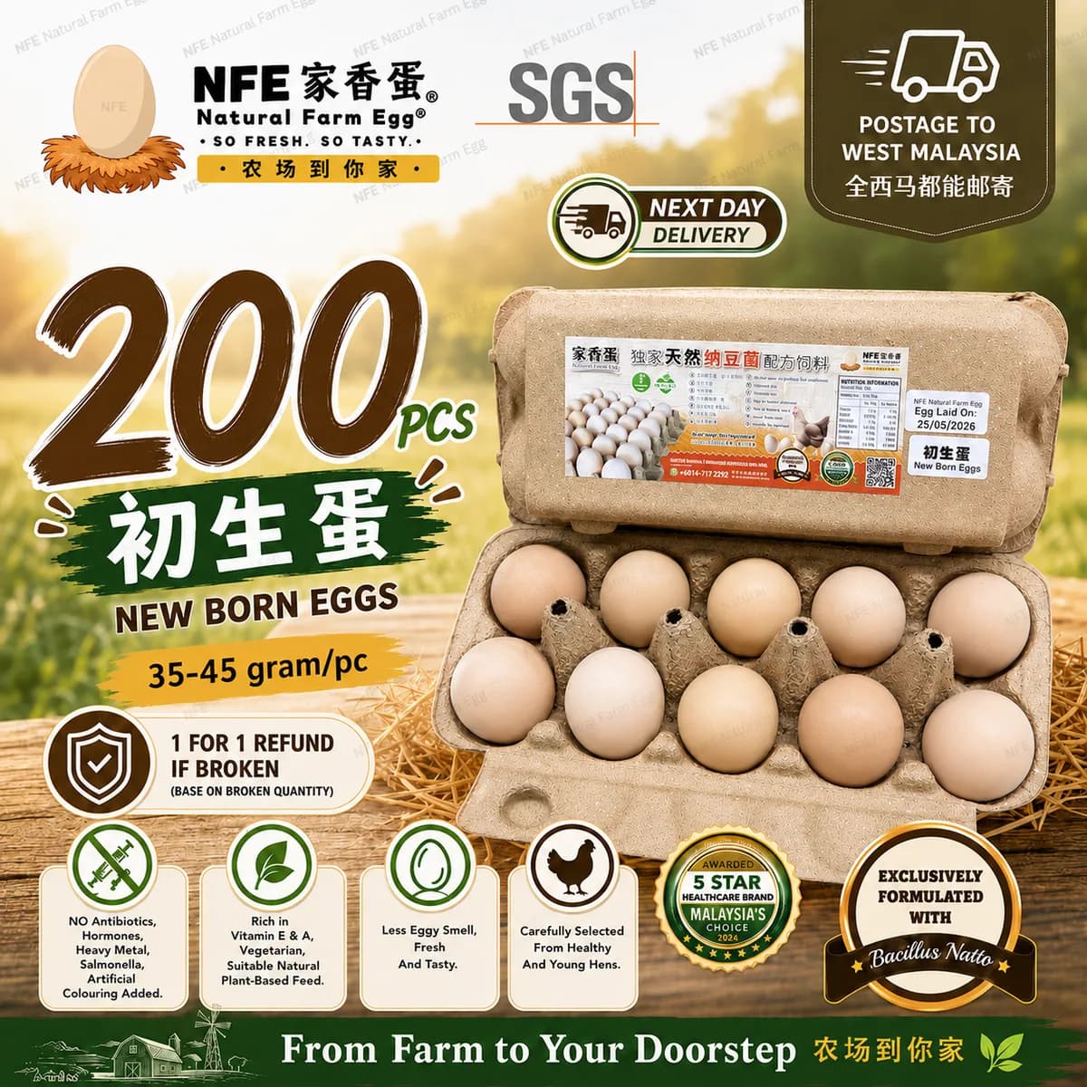 NFE 200pcs Natural Farm Fresh Egg | 家香蛋 / 初生蛋